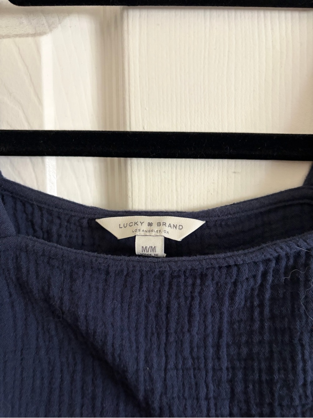 Lucky Brand Navy Blue Square Neck Ruffled Sleeve Cropped Top - Picture 2 of 3